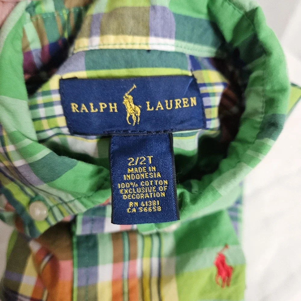 Ralph Lauren 2/2T‎ Plaid Button Down Shirt 100% Cotton Preppy Holiday Dressy